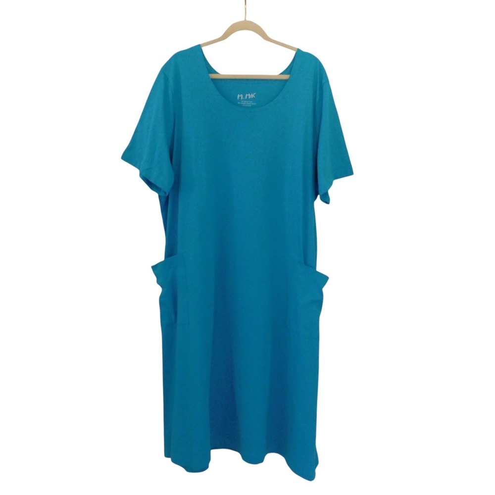 NEW M Mac Short Sleeve Dress Aqua Pockets Midi Size 4X